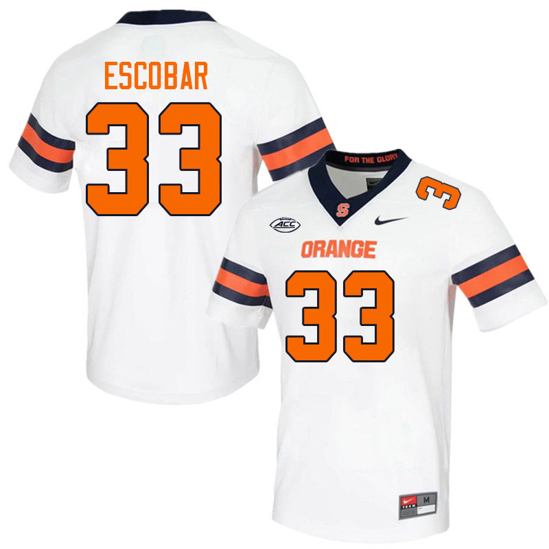 Men-Youth #33 Mario Escobar Syracuse Orange 2023 College Football Jerseys Stitched-White